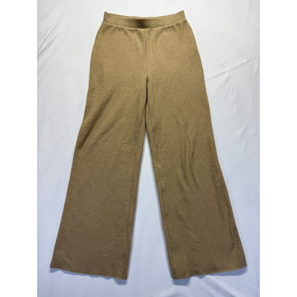 Zara‎ Ankle Pants Women Medium Khaki Shimmer Knit High Waisted Wide Leg Pull On